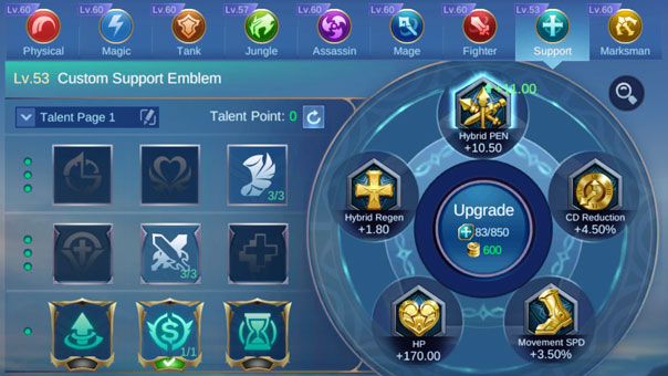 Support Emblem features for Mobile Legends