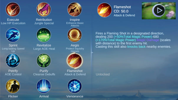 Battle spell for magic users of Mobile Legends