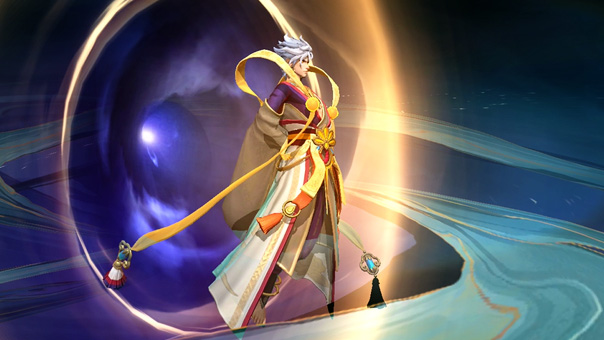 Mage hero with white hair leaving a portal in Mobile Legends