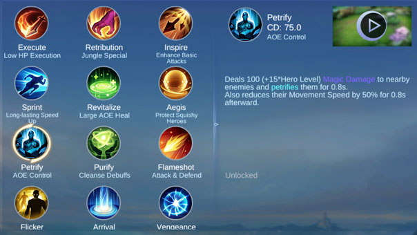 Battle spell to immobilize a target in Mobile Legends