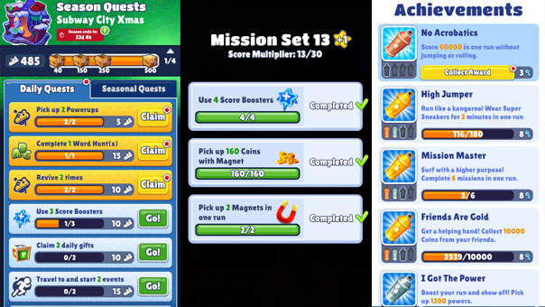 Season Quests, Mission Set and Achievements