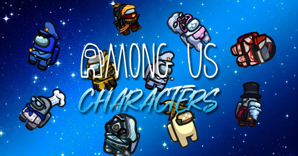 Among Us characters with varying colors and skins floating in the outerspace