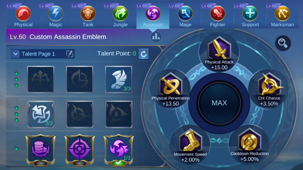 Recommended emblem and talents for Minsitthar - Mobile Legends