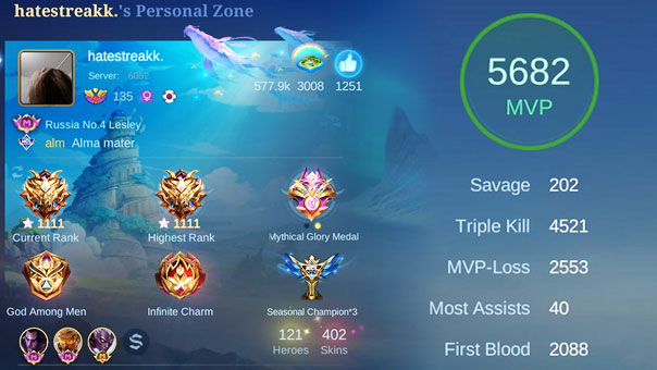 hatestreakk. - 202 savage kills in Mobile Legends